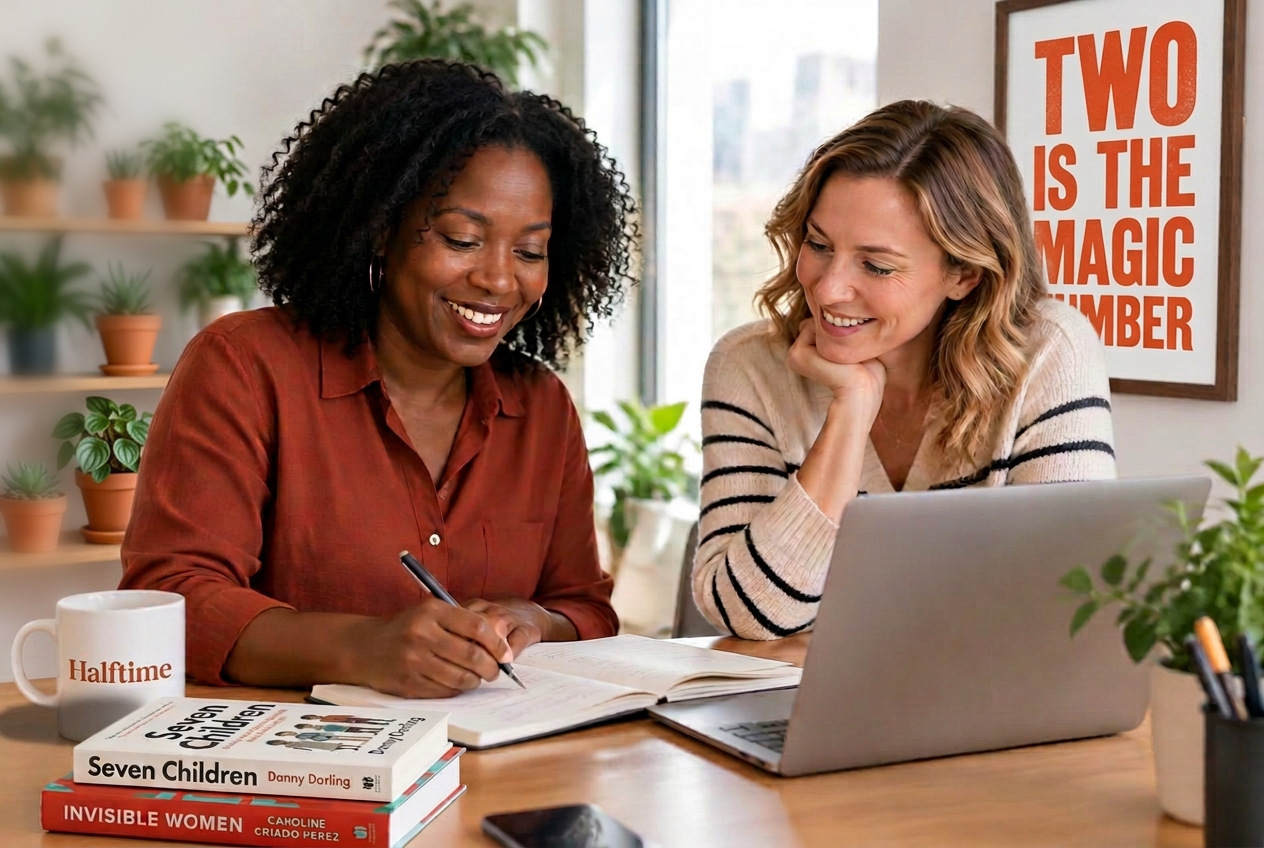 Two women planning a shared role together at a desk